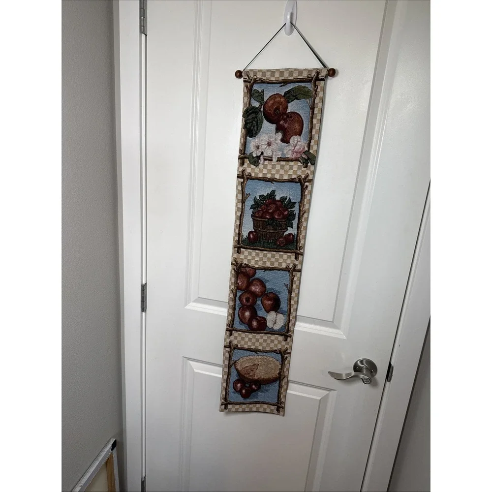 Vintage Woven Checkered Apple Tapestry Bell Pull 39